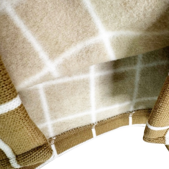 J. Crew Windowpane Fleece Lined Funnelneck Pullover Sweater Camel Tan Size M - Picture 10 of 11